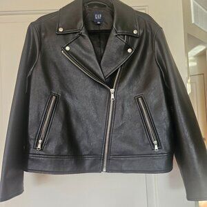 Gap Factory Women’s Vegan Leather Moto Jacket Black Size M Petite
